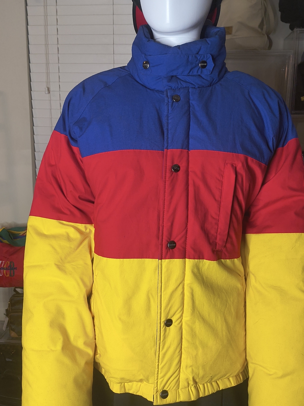RARE Vintage TROOP Color Block Down Puffer Jacket With Blue Interior Size Large